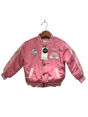 HUX pink bomber jacket with patches - size 5